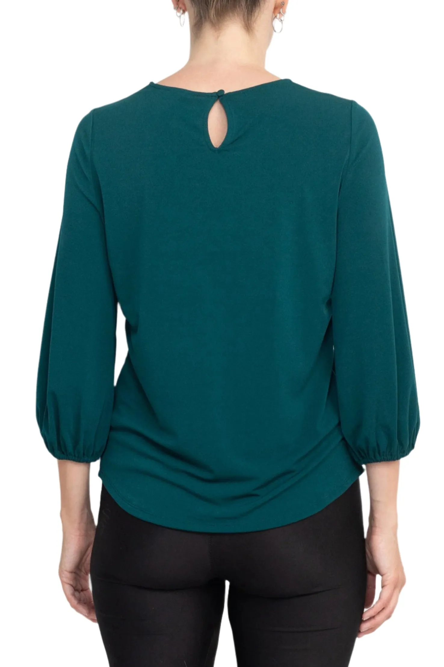 Adrianna Papell Boat Neck Back Button 3/4 Sleeves with Elastic Cuff Crepe Top