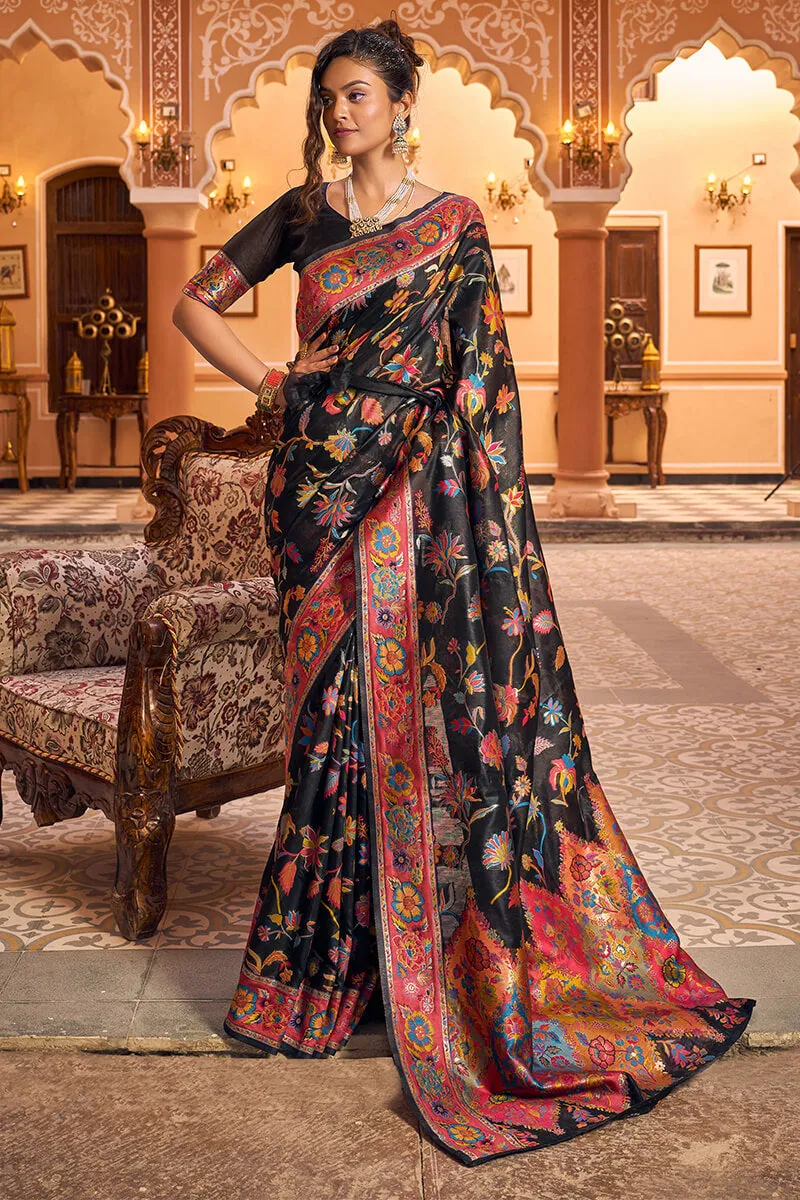 Amazing Black Linen Silk Saree With Trendy Blouse Piece
