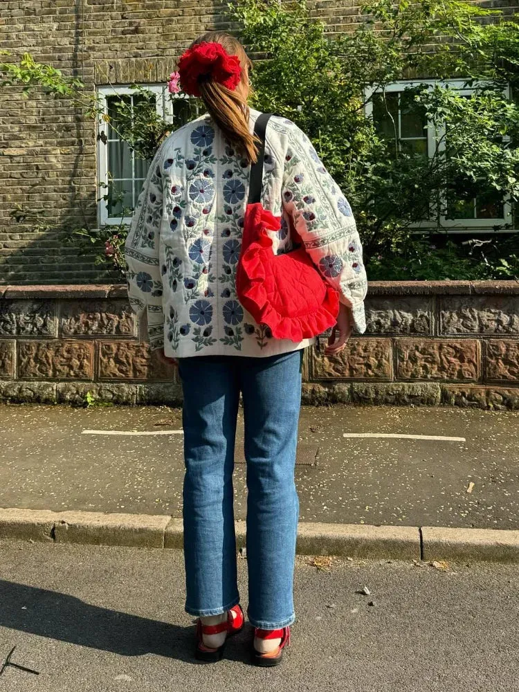 Back To School Sonicelife Women Elegant Flower Print O-neck With Belt Jacket Fashion Long Sleeve Single Breasted Coat 2024 Autumn Winter Warm Streetwear