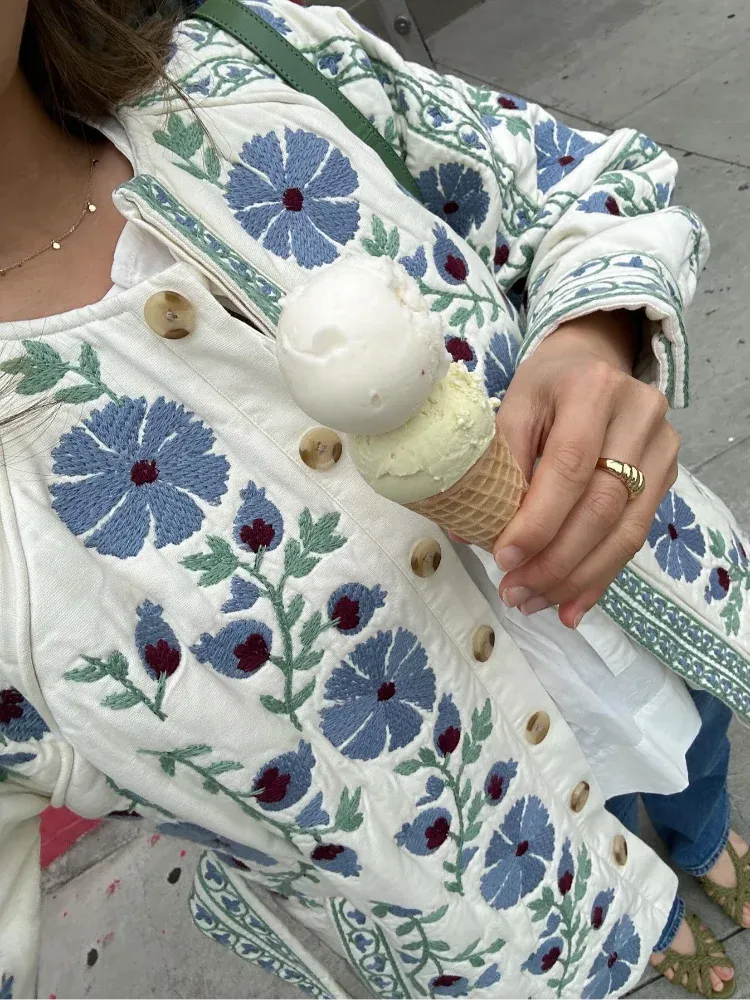 Back To School Sonicelife Women Elegant Flower Print O-neck With Belt Jacket Fashion Long Sleeve Single Breasted Coat 2024 Autumn Winter Warm Streetwear