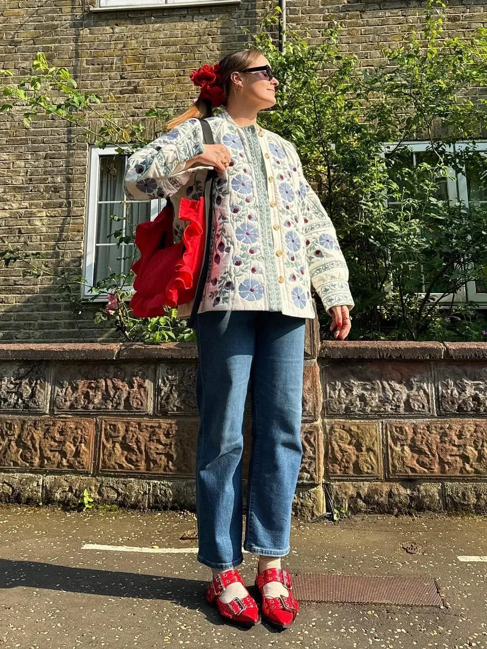 Back To School Sonicelife Women Elegant Flower Print O-neck With Belt Jacket Fashion Long Sleeve Single Breasted Coat 2024 Autumn Winter Warm Streetwear