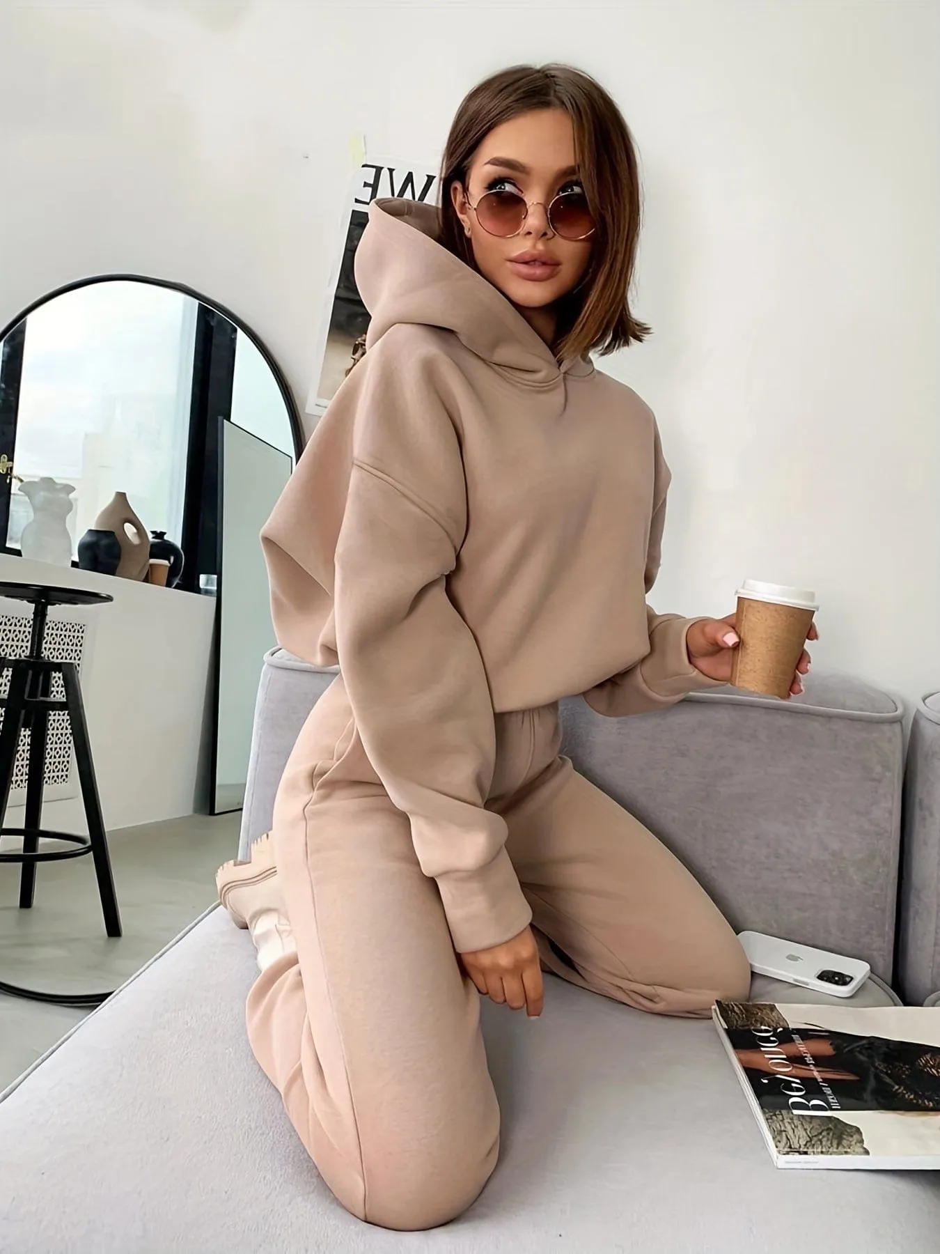 Beige Pleated Long Sleeve Blouse