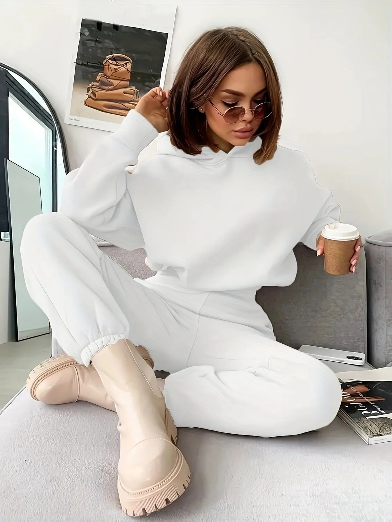 Beige Pleated Long Sleeve Blouse