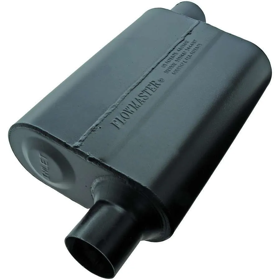 Flowmaster Super 44 Series Chambered Muffler - 2-1/4 in Offset Inlet - 2-1/4 in Offset Outlet - 13 x 9-3/4 x 4 in Oval Body - 19 in Long - Black Paint 942448