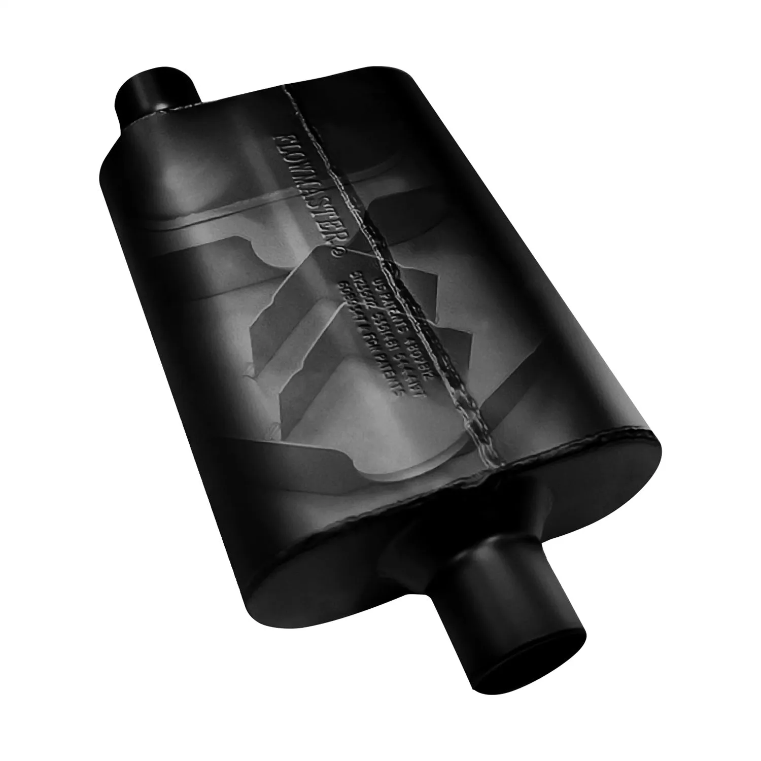 Flowmaster Super 44 Series Chambered Muffler - 2-1/4 in Offset Inlet - 2-1/4 in Offset Outlet - 13 x 9-3/4 x 4 in Oval Body - 19 in Long - Black Paint 942448