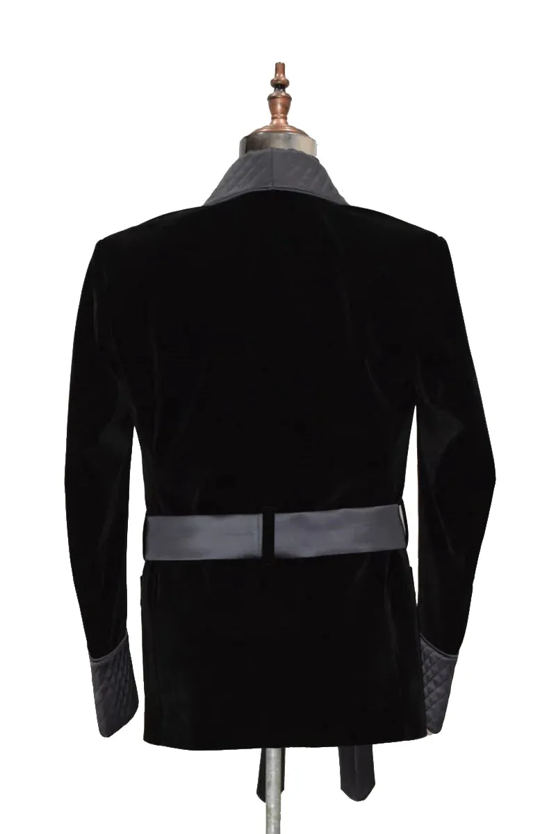 Mens Black & Grey Smoking Jacket Designer Elegant Fashion velvet Coat