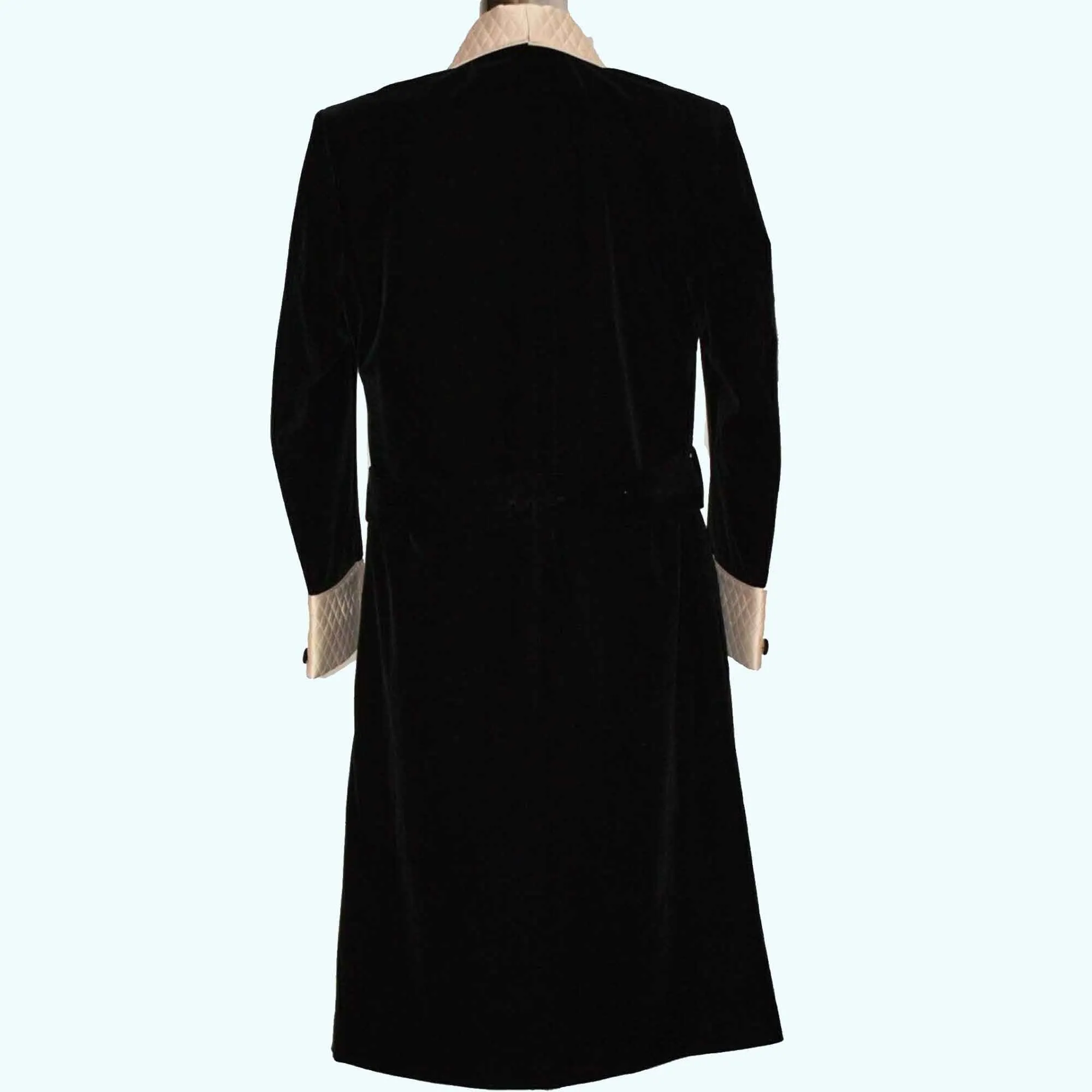 Men's Velvet Smoking Quilted Long Dinner Coat, Men's Velvet Long Smoking Coat, Smoking jackets