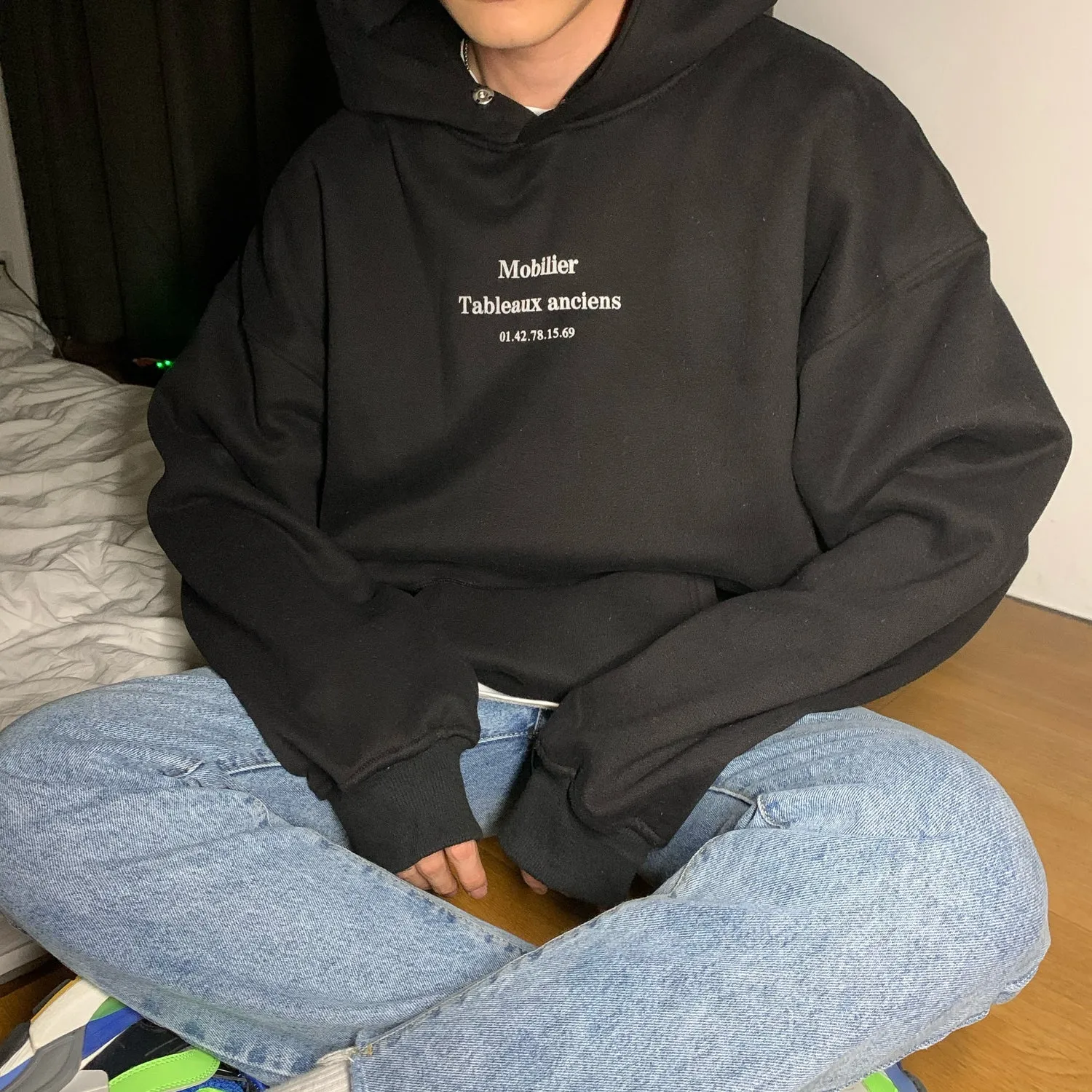 Mobilier Graphic Letter Print Solid Color Long Sleeve Hoodie