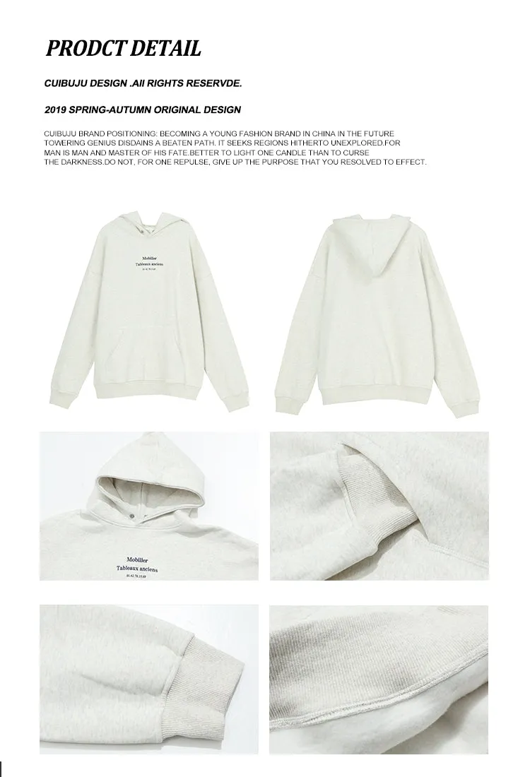 Mobilier Graphic Letter Print Solid Color Long Sleeve Hoodie