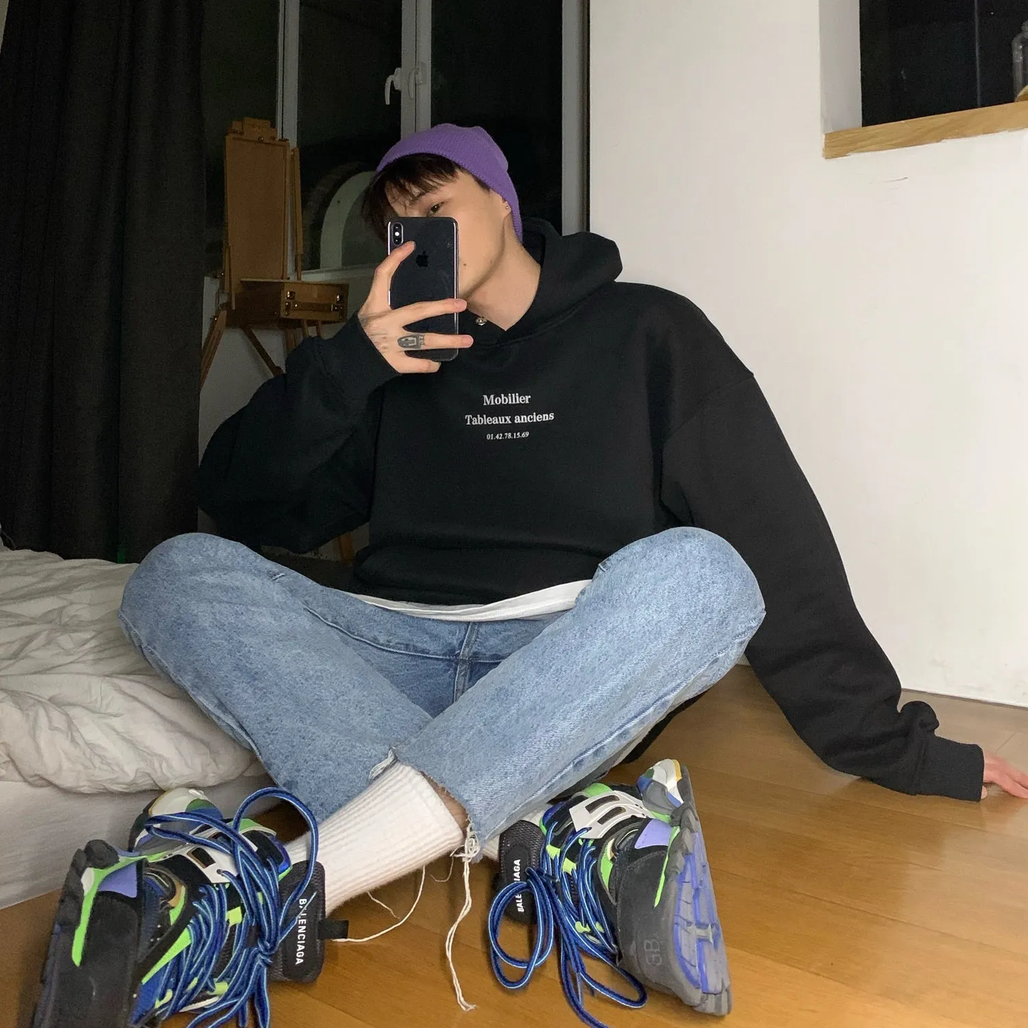 Mobilier Graphic Letter Print Solid Color Long Sleeve Hoodie