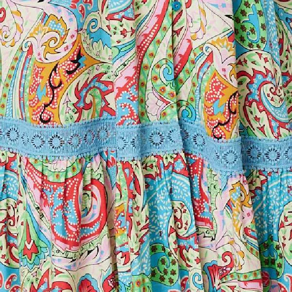 Paisley V-Neck Button Detail Maxi Dress