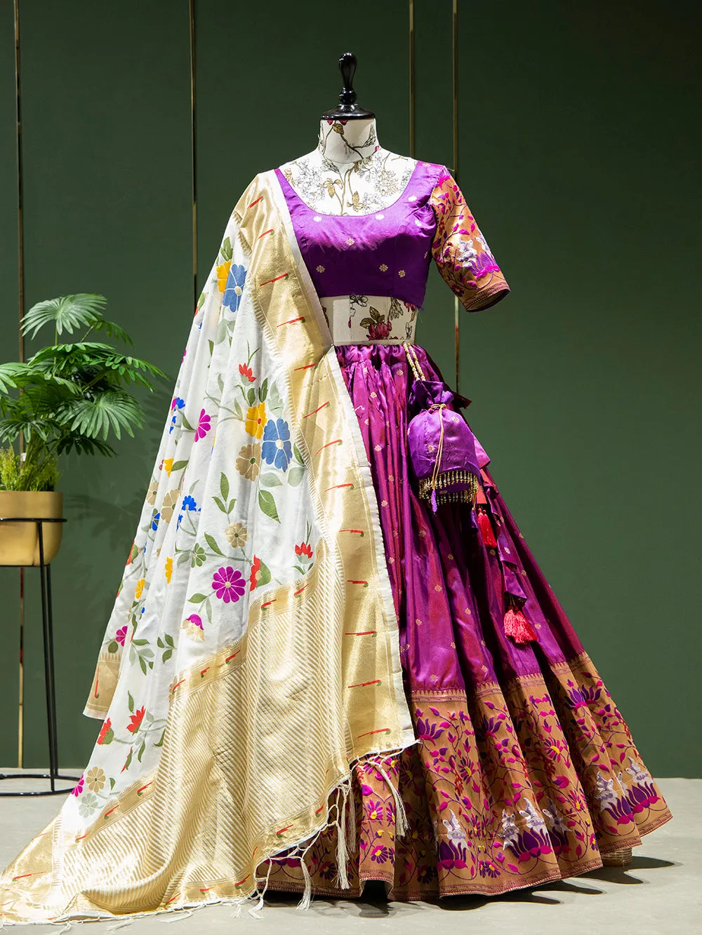 Purple Color Weaving Zari Work Jacquard Pethani Lehenga Sets
