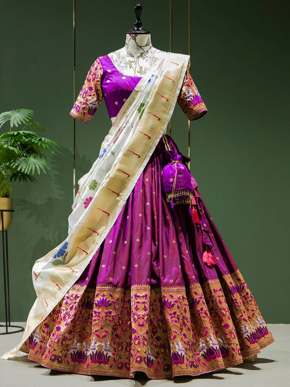 Purple Color Weaving Zari Work Jacquard Pethani Lehenga Sets