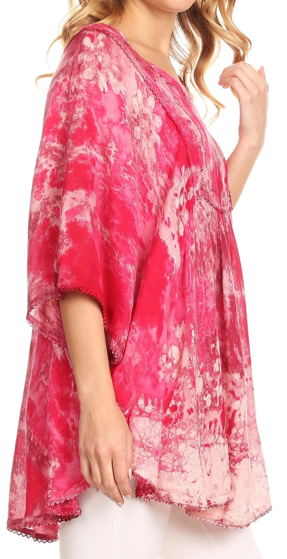 Sakkas Vanya Floral and Palm Tree Batik Circle Top with Sequins and Embroidery