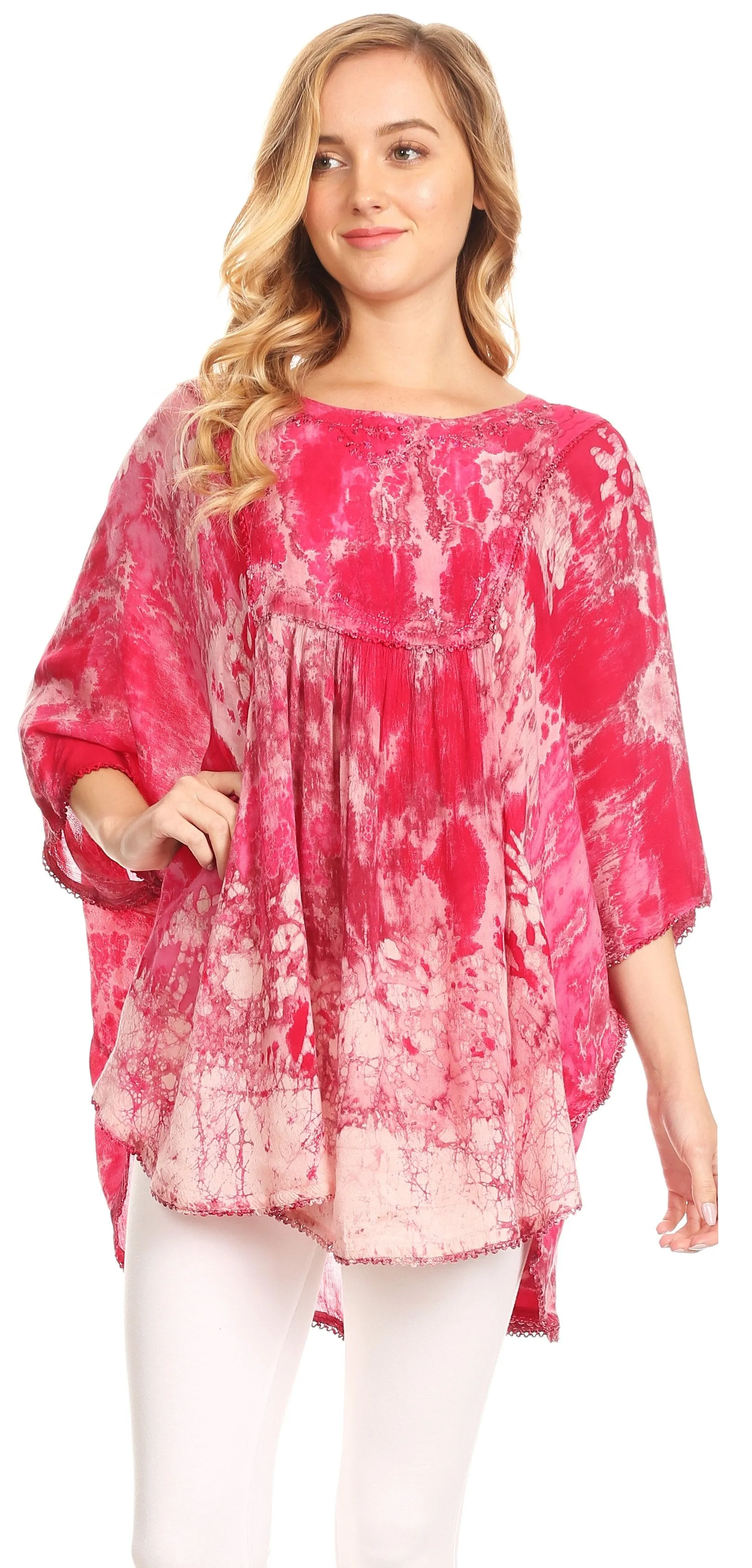 Sakkas Vanya Floral and Palm Tree Batik Circle Top with Sequins and Embroidery