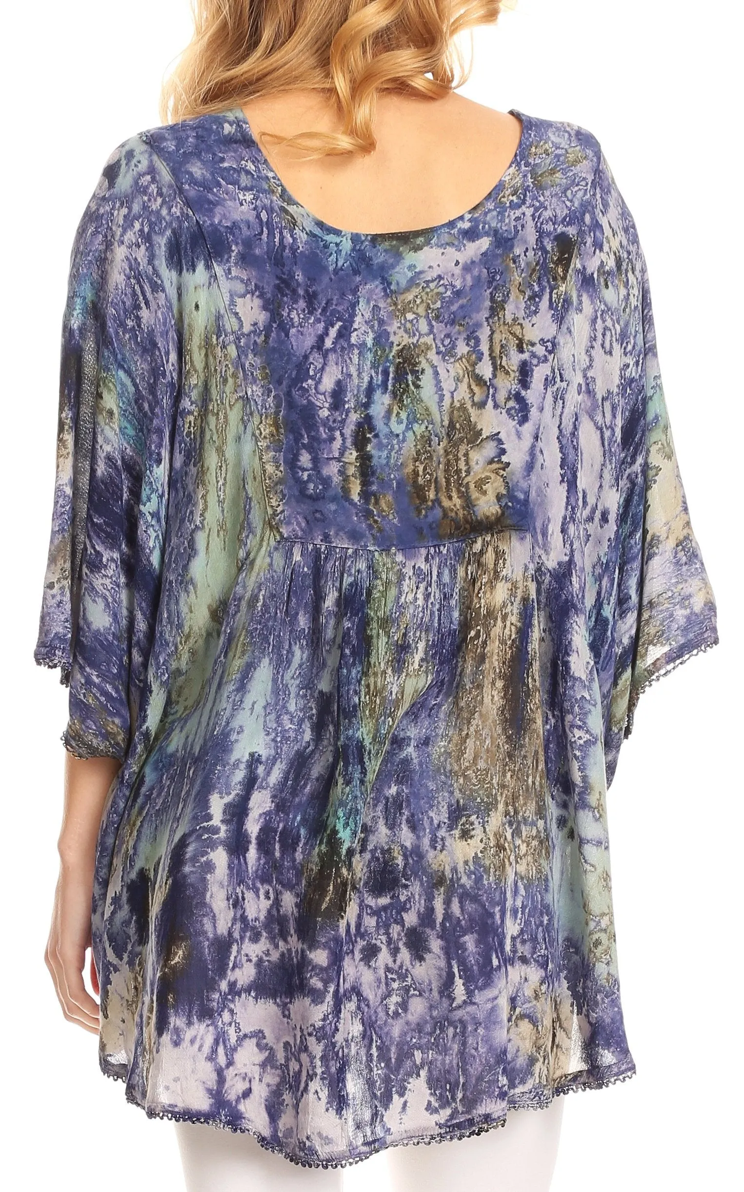 Sakkas Vanya Floral and Palm Tree Batik Circle Top with Sequins and Embroidery
