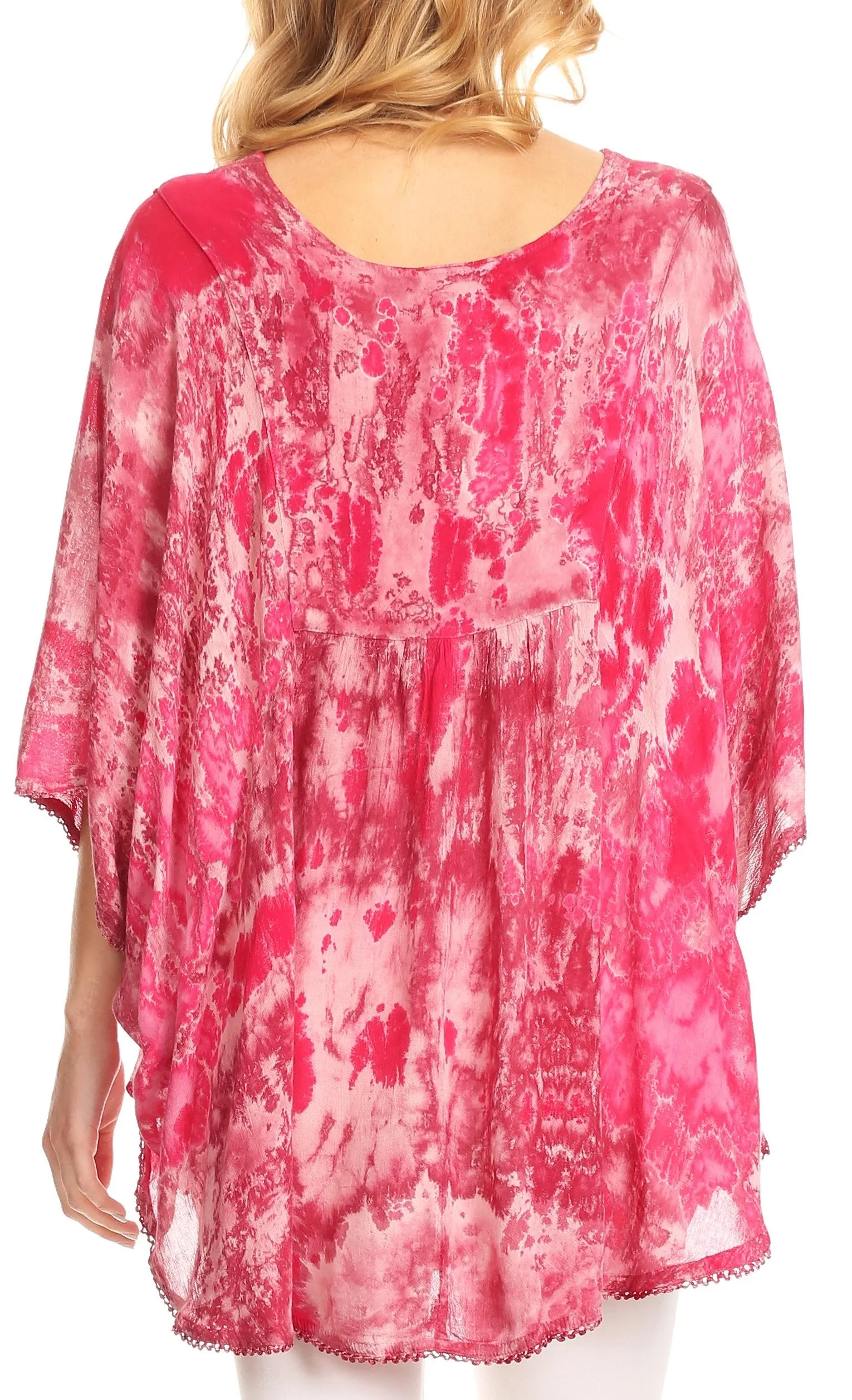 Sakkas Vanya Floral and Palm Tree Batik Circle Top with Sequins and Embroidery