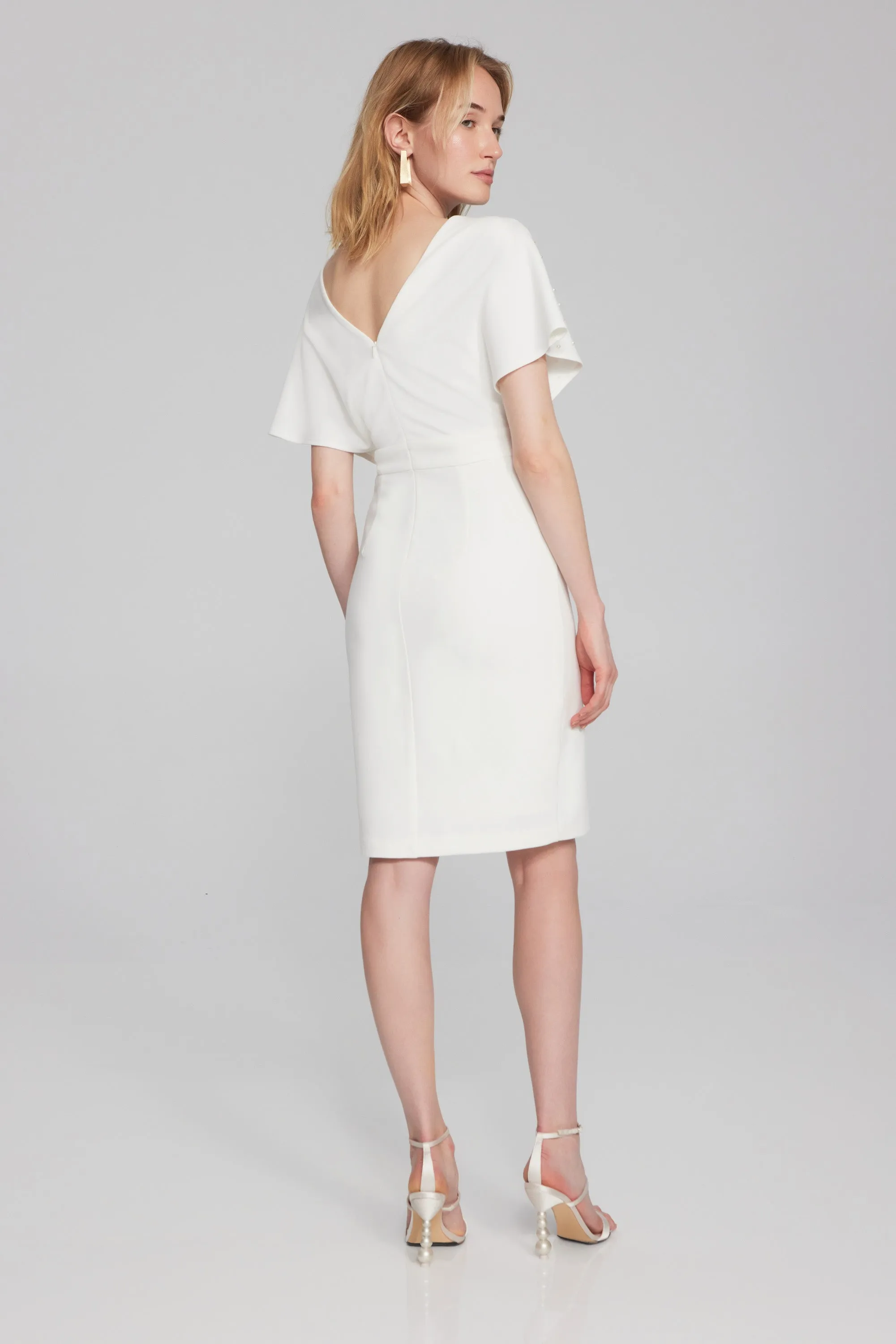 Scuba Crepe Wrap Dress with Pearl Detail