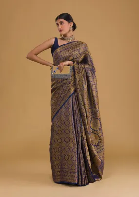 Traditional Navy Blue Soft Silk Saree With Exquisite  Blouse Piece