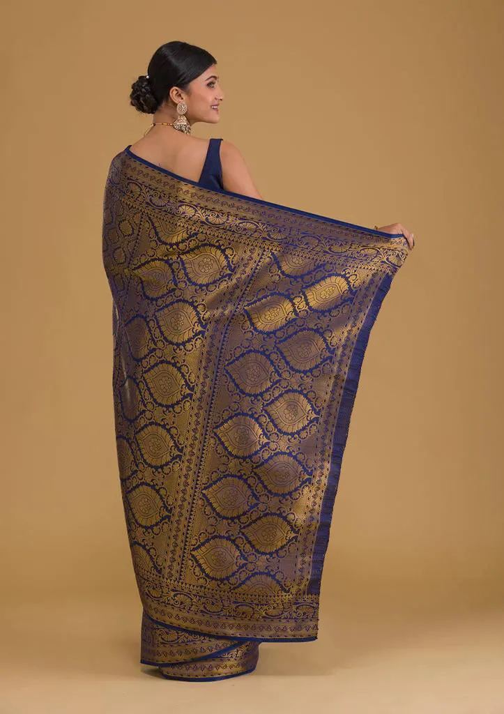 Traditional Navy Blue Soft Silk Saree With Exquisite  Blouse Piece