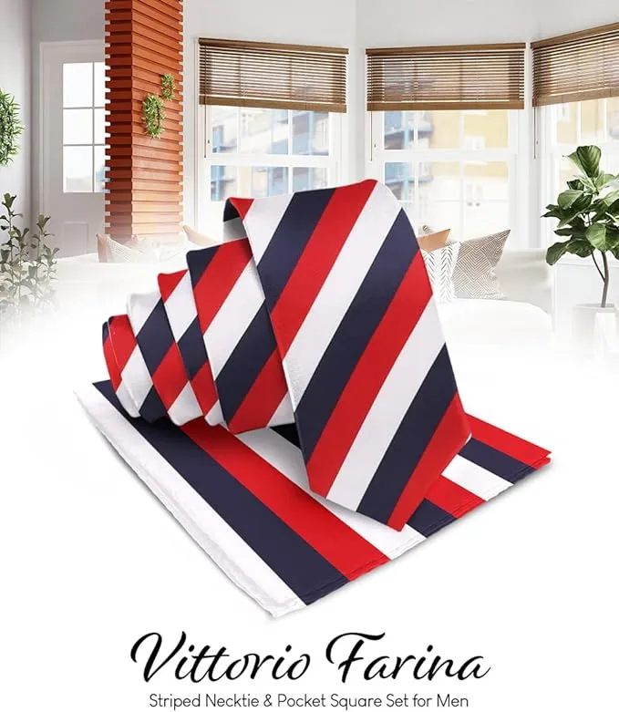 Vittorio Farina Men's Striped Satin Necktie & Pocket Square