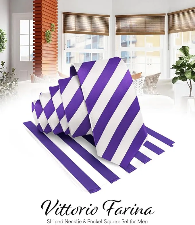Vittorio Farina Men's Striped Satin Necktie & Pocket Square