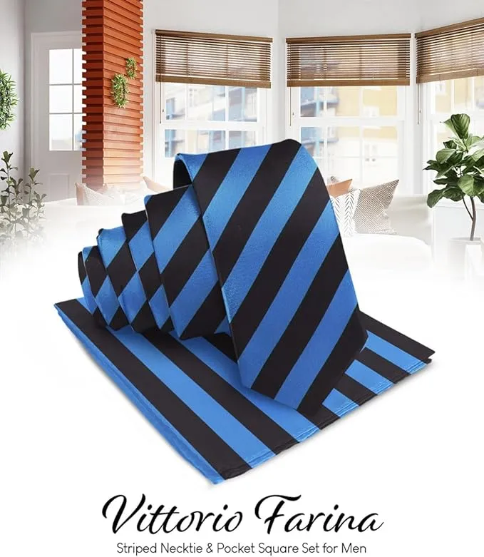 Vittorio Farina Men's Striped Satin Necktie & Pocket Square