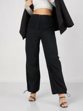 Women Black Denim Baggy Fit Cargo Pants