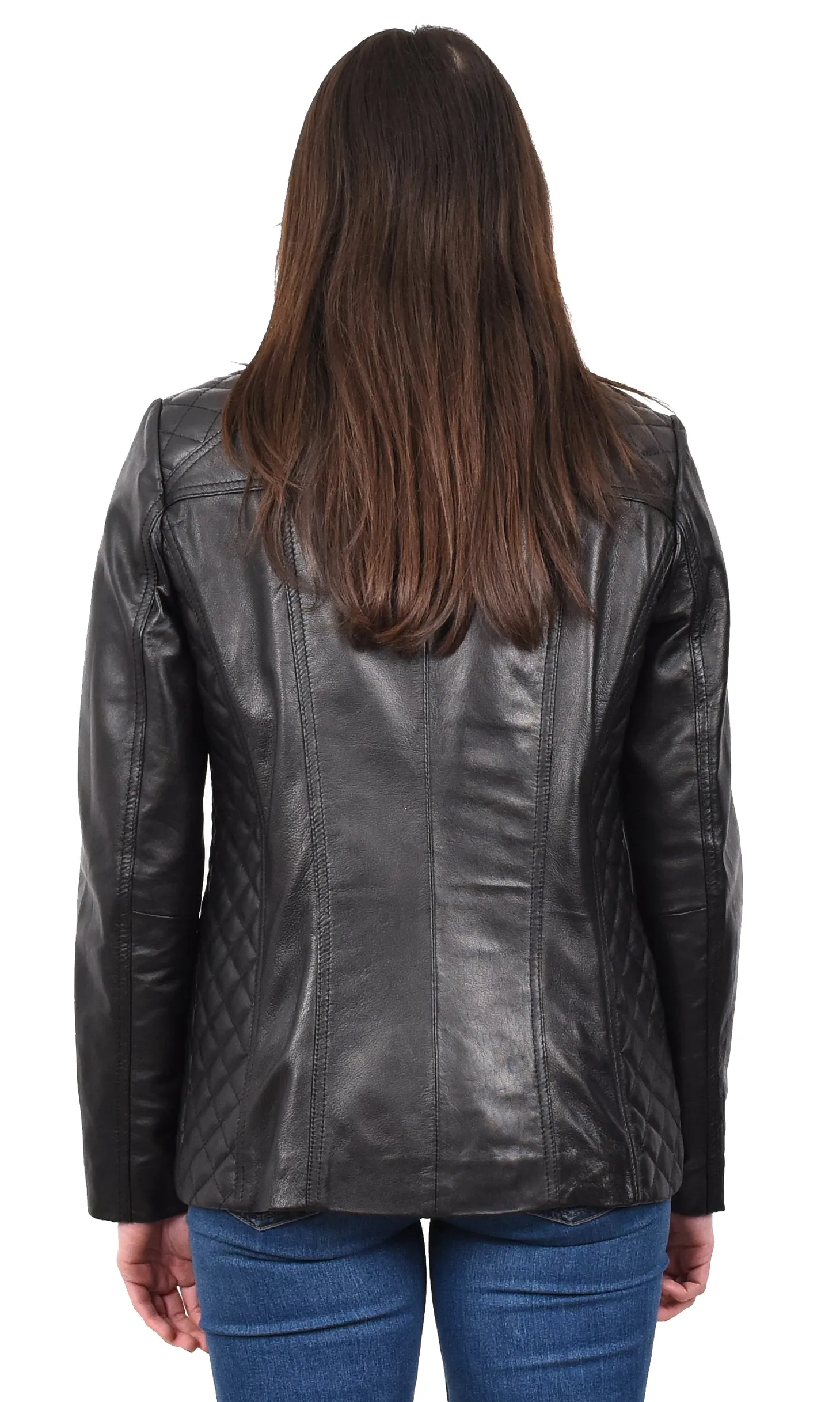 Women's Genuine Leather Jacket Zip Quilted Black Aquila