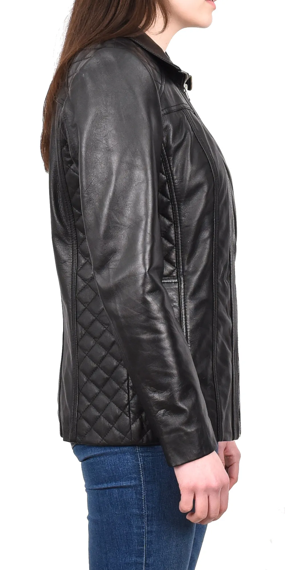 Women's Genuine Leather Jacket Zip Quilted Black Aquila