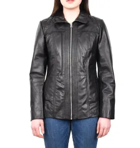 Women's Genuine Leather Jacket Zip Quilted Black Aquila
